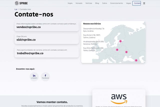 pagina de contato da spribe