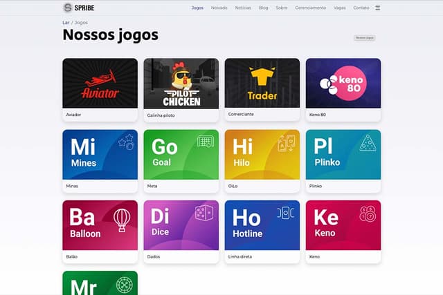 pagina dos jogos da spribe