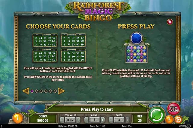 informaçoes de como jogar rainforest magic bingo tela 1