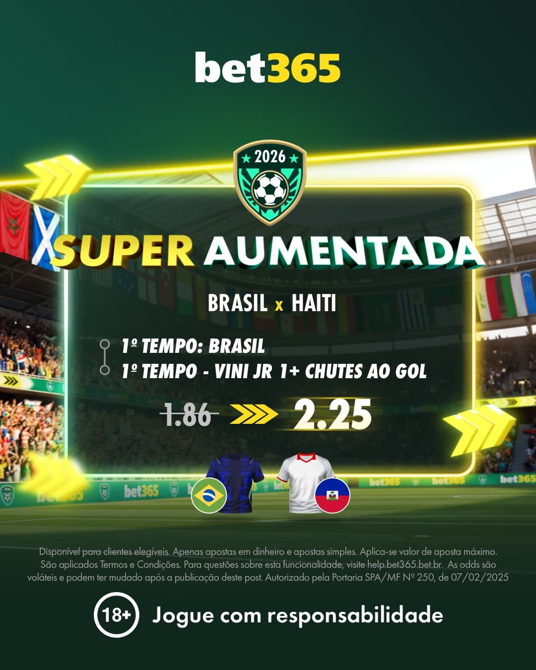 Brasil x Haiti com Odd Super Aumentada na Bet365