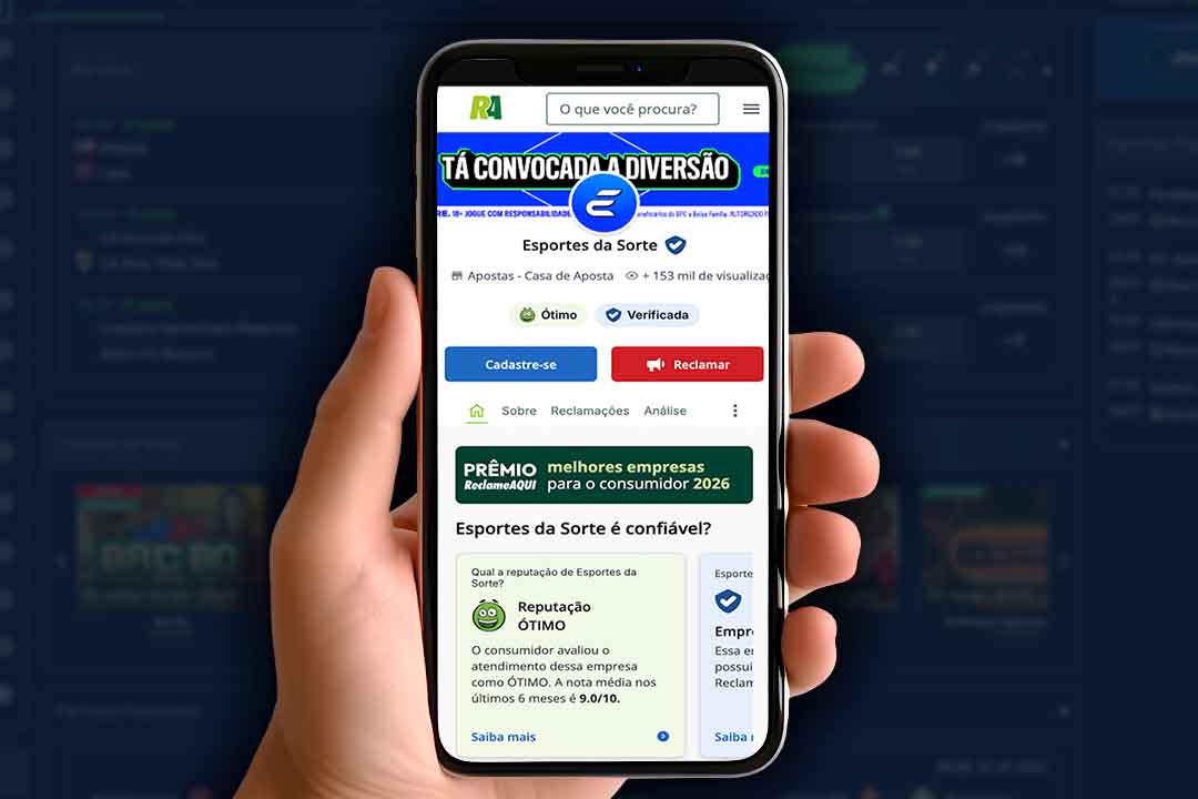 Captura de tela do perfil da Esportes da Sorte no portal Reclame Aqui, mostrando a reputação Ótimo e a taxa de 89,1 por cento de reclamações solucionadas.