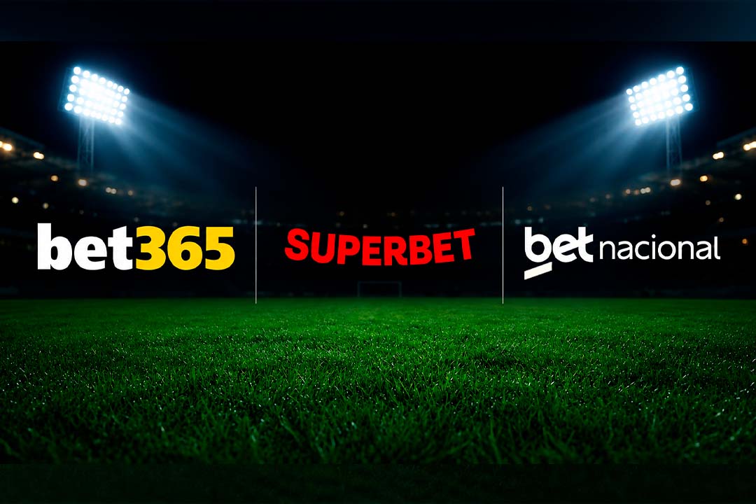 Logótipos das plataformas de apostas bet365, Superbet e Betnacional.