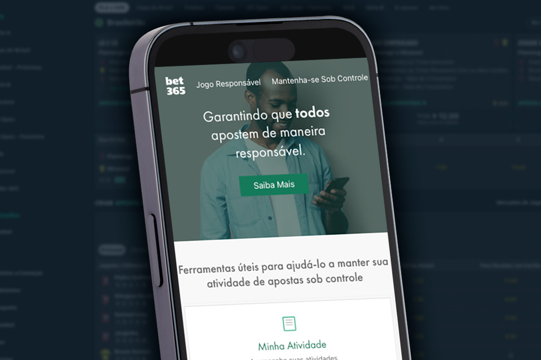 Página de jogo responsável na bet365.