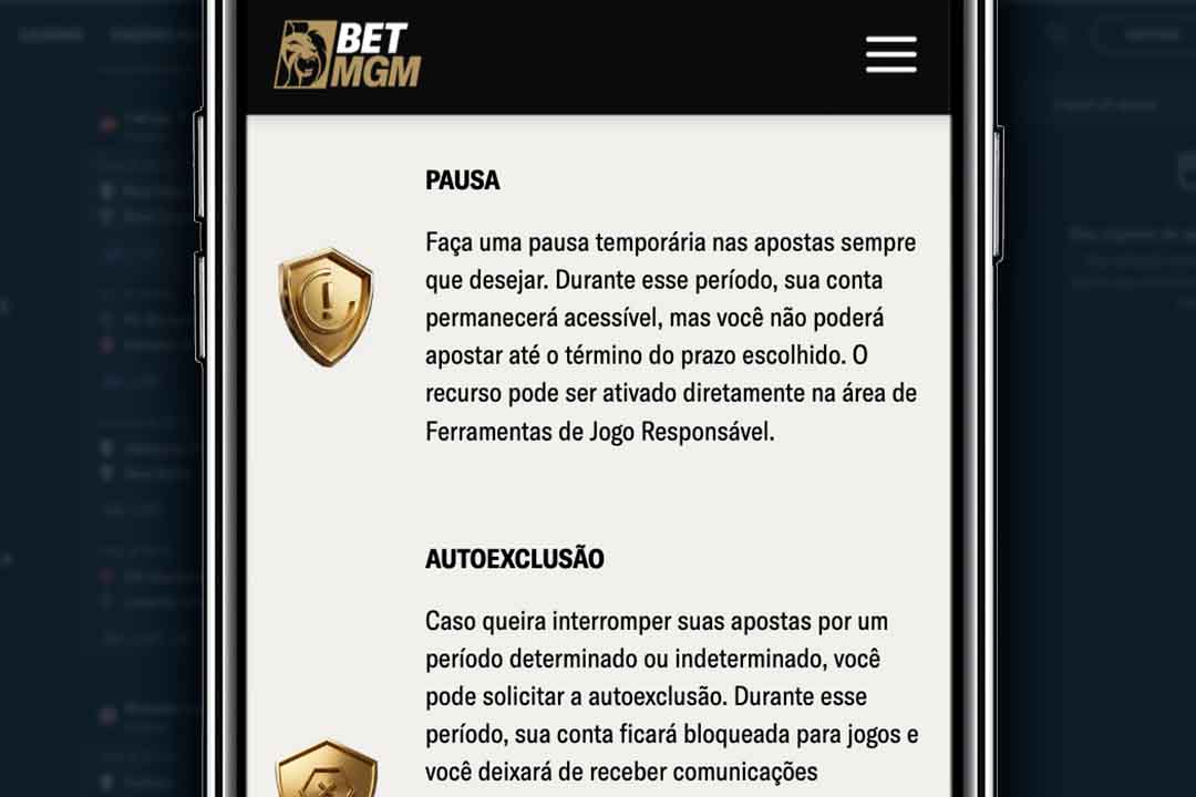Ferramentas de jogo responsável disponibilizadas na plataforma da BetMGM.