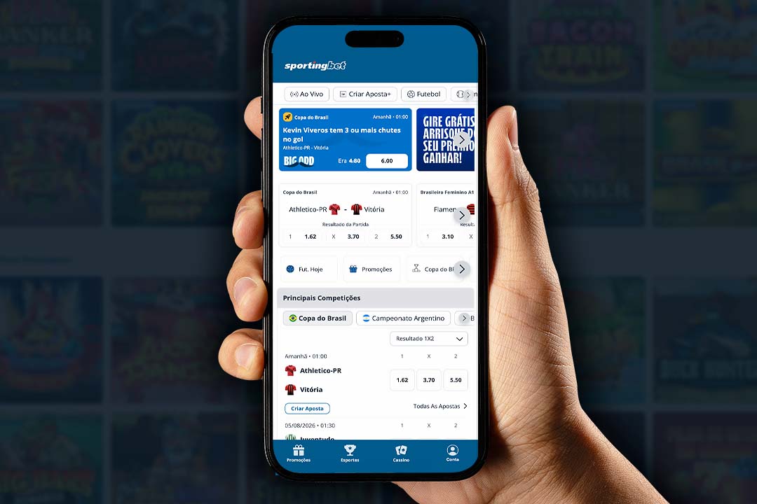 Screenshot da interface inicial do aplicativo Sportingbet no celular listando os campeonatos esportivos.