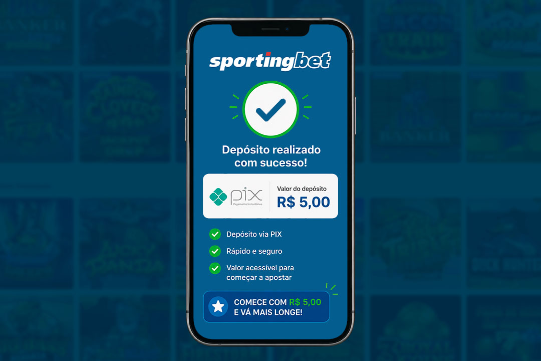 Ilustração de um celular processando um depósito PIX no valor de 5 reais.