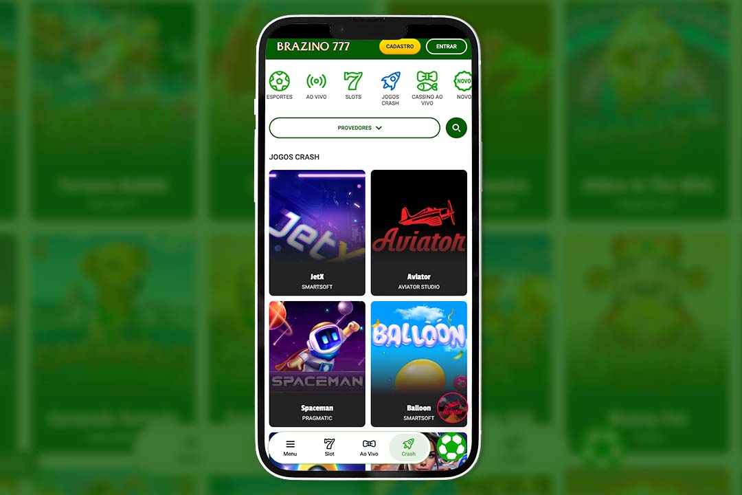 tela de celular com os jogos crash na Brazino777