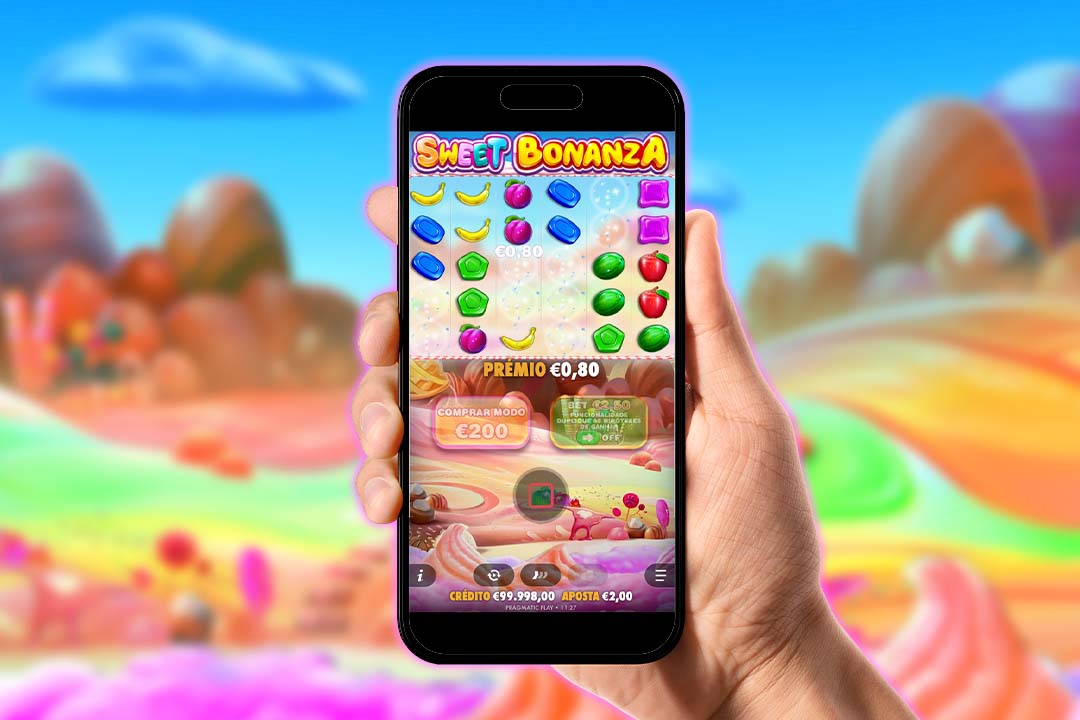 sweet bonanza na tela do celular em modo demonstração