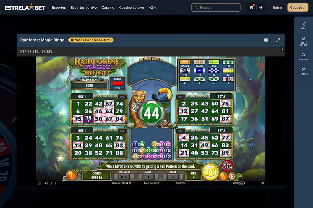 tela do rainforest magic bingo em modo demonstração na Estrela Bet