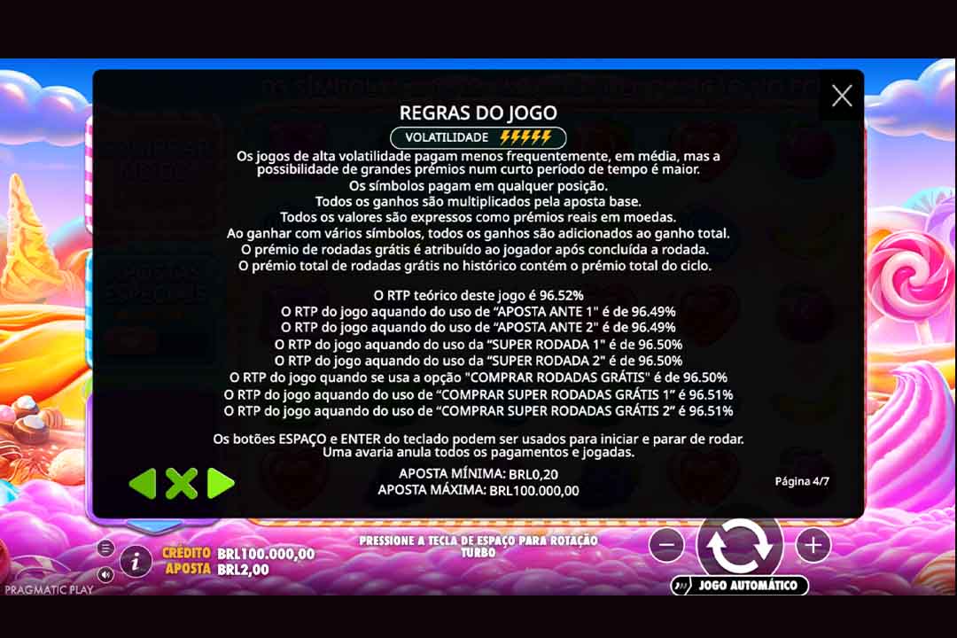 imagem da tela do jogo sweet bonanza mostrando a volatilidade do jogo através de desenhos de "raios"